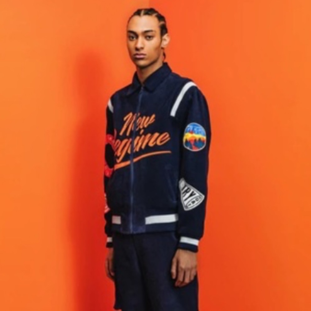 Atelier New Regime corduroy navy jacket with patchwork